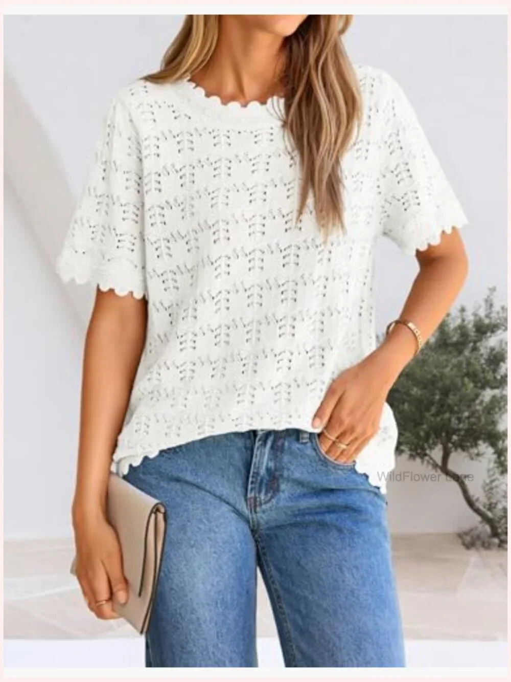Crochet Short Sleeve Loose Fit Tops Summer Beach Vacation Outfits 2026 - Picture 3 of 7